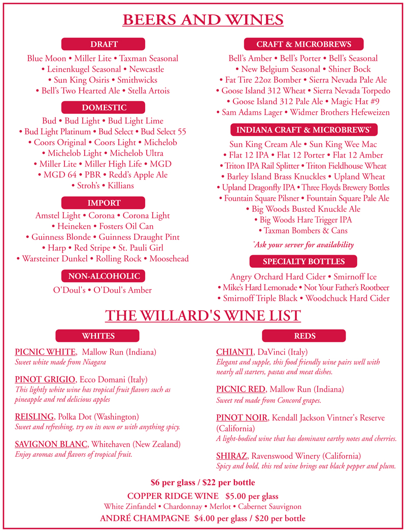 Beer & Wine List The Willard